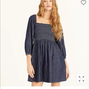 NWT J. Crew Smocked puff-sleeve dress in chambray